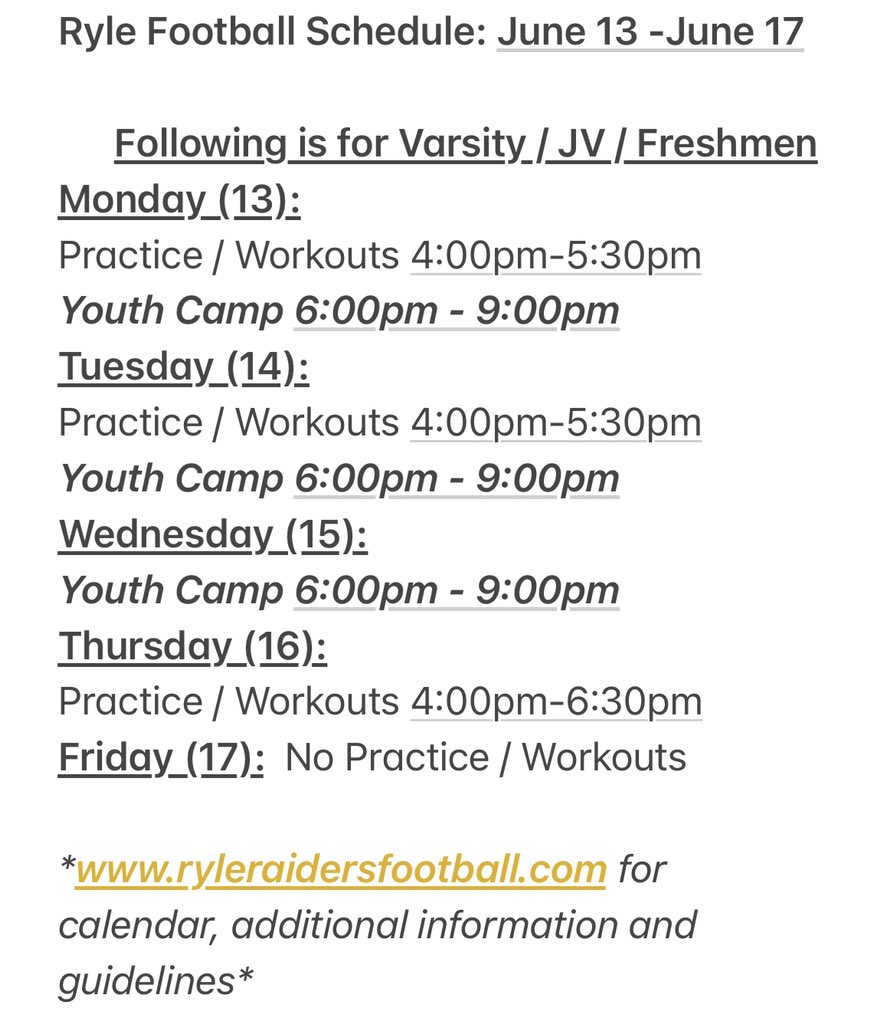 Ryle Football: Schedule for the Week