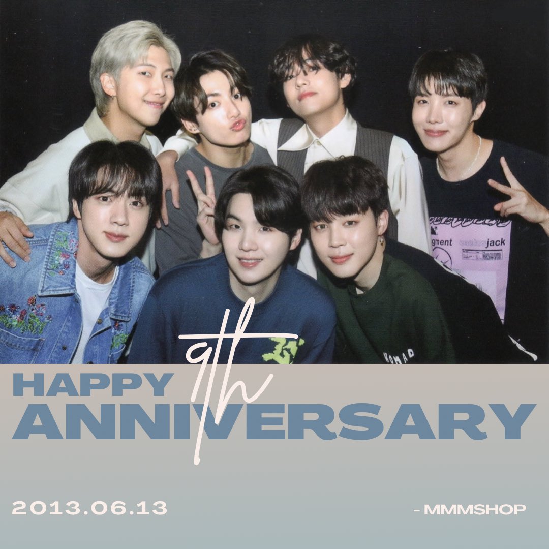 MMMSHOP125's tweet photo. Happy 9th Anniversary, @bts_twt 💜

We’re grateful for your existence. To many more years with you and we believe that the best is YET TO COME. ✨

#BTS9thAnniversary
#BTS
#방탄소년단9살ㅊㅋ
#찐방탄회식은내일만나자9 https://t.co/bzBzXYHYIv