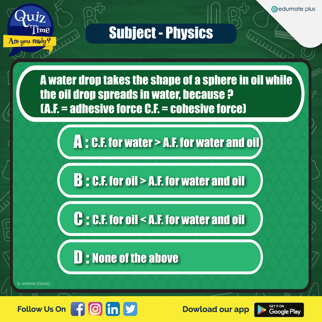 edumateplus's tweet photo. It's Quiz Time.

Comment Down Your Answer Below 

#JEE #NEET #MHTCET #EdumatePlus #PHYSICS #Quiz #PhysicsQuiz #quizoftheday #JEEQuiz #NEETQuiz https://t.co/VLrsYFMsWP