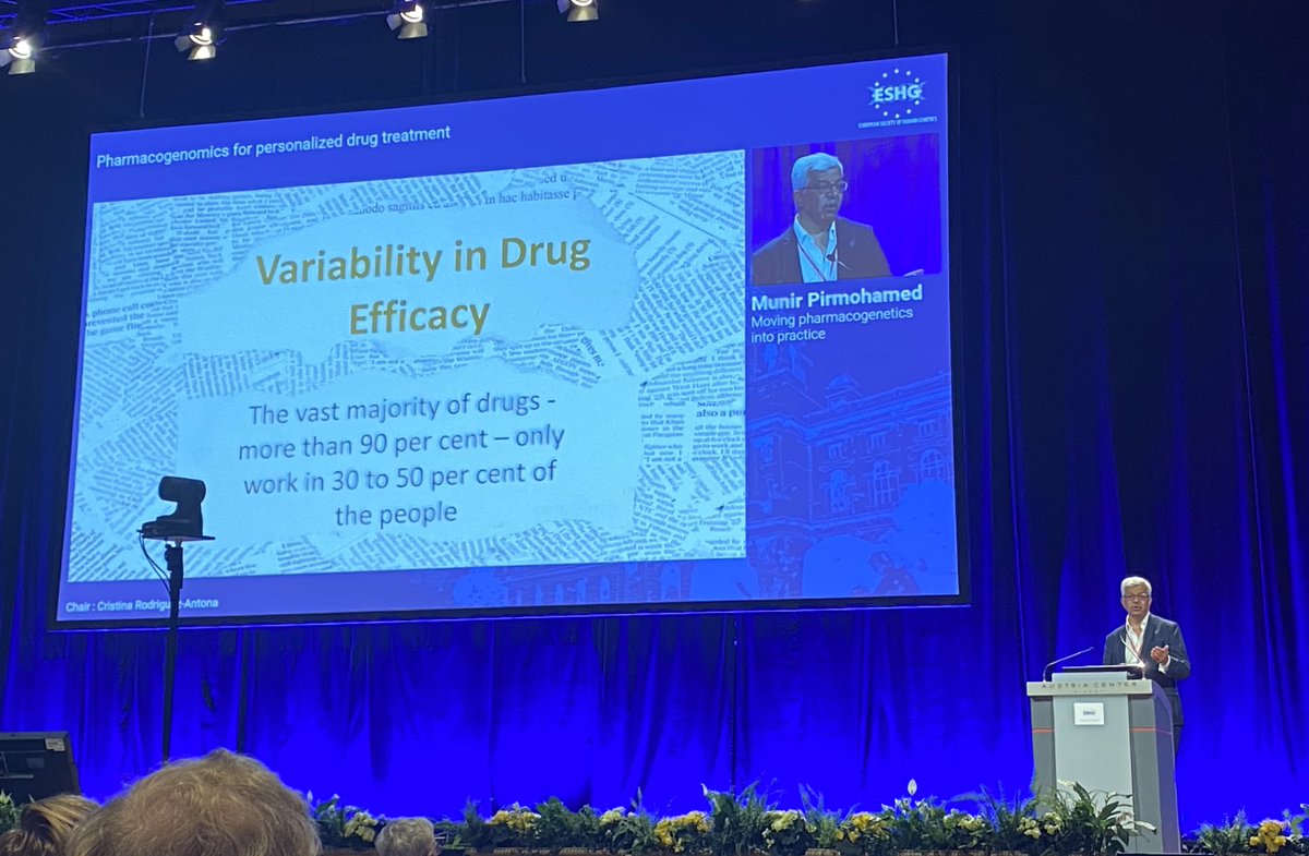 “More than 90% of drugs only work in 30-50% of patients” Munir Pirmohamed @MPUoL starting his #ESHG2022 #pharmacogenomics talk with hard hitting justification for the need for improvement through genetics