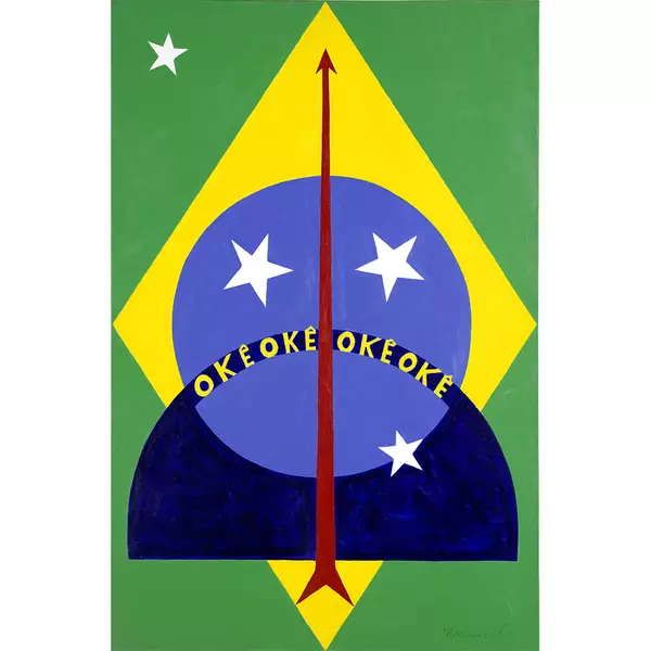 Vilminha_reis's tweet photo. A bandeira brasileira 'Okê Oxóssi', de Abdias do Nascimento. https://t.co/FXkGzjuYPp