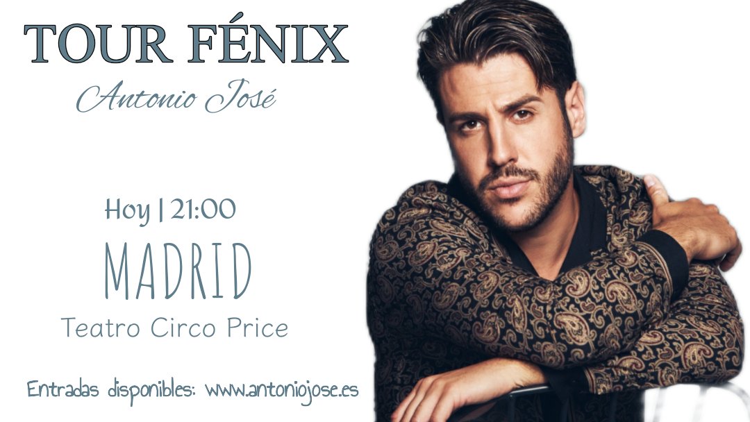 MadridContigoAJ's tweet photo. ¡Buenos días familia!
Hoy lo son en toda regla... 😍

Esta noche le toca a MADRID disfrutar de @AntonioJSMazuec y de su #TourFénix 🙌🏼

Si quieres vivir una noche mágica, hoy disfrutaremos de una de ellas a partir de las 21:00 en el Teatro Circo Price ✨

¡NO TE LO PIERDAS! https://t.co/fF0izNIiaK