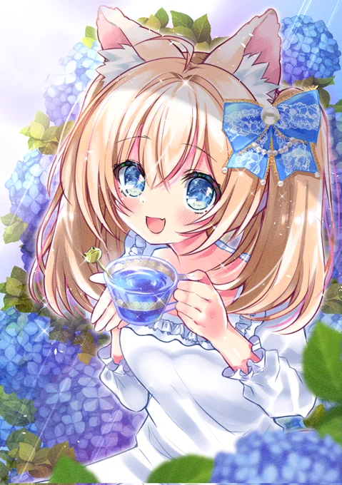 紫陽花ティータイム #オリジナルイラスト #創作イラスト