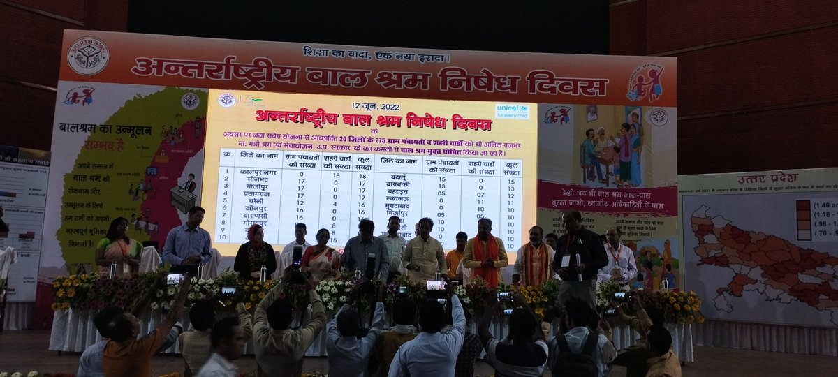 आज अंतरराष्ट्रीय बाल श्रम निषेद्य दिवस के अवसर पर 275ग्राम/शहरी वार्ड को  बाल श्रम मुक्त घोषित किया गया।
<a href="/skpupgovt/">Shram Kalyan Parishad, Government of UP</a> <a href="/UPLABOURDEPT/">Labour Commissioner Office UP</a> <a href="/CMOfficeUP/">CM Office, GoUP</a> <a href="/LabourUpssb/">UP SSB</a> @