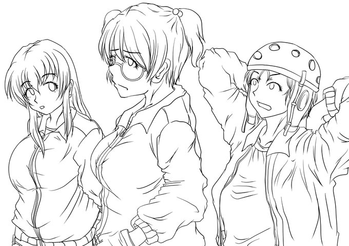 #一日一サンダース
表紙裏表紙一枚絵的に?取敢えず荒ペン入れ。砲手子の描きなれてなさよ。後日描き直すか。 