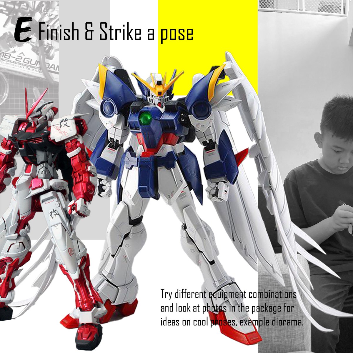 gundamind's tweet photo. Try different equipment combinations and look at photos in the package for ideas on cool proses, example diorama.
#gundam #gunpla https://t.co/4AywmlJGV2