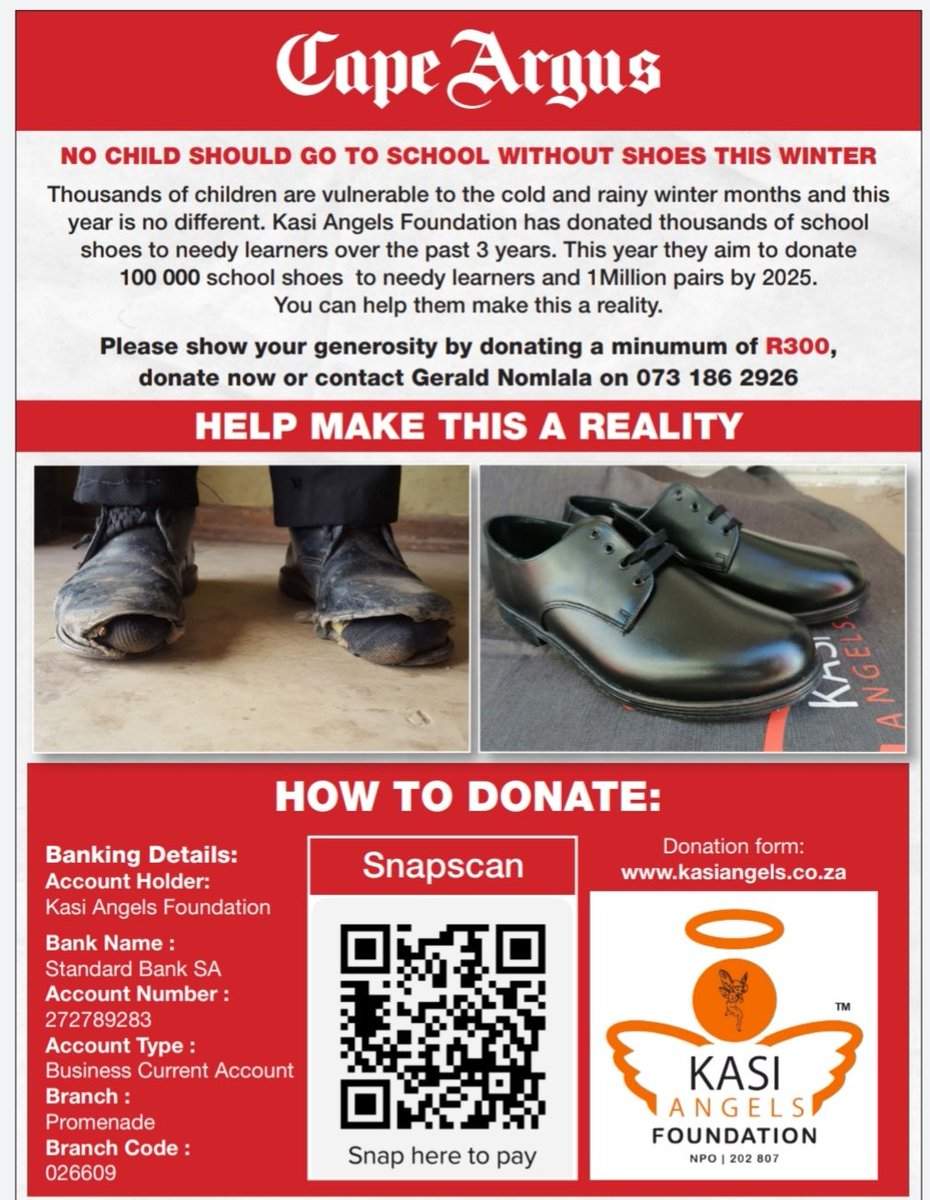 KasiAngels's tweet photo. Thank you #IOL #WeekendArgus for starting our national campaign with a BANG!! π£π₯ #1MillionPairs by end 2025 |Currently on 40 469 pairs donated. Buy @SaToughees and donate to this journey of million pairs.
@GasantAbarder @PastortheDJ @RealBlackCoffee @MorningLiveSABC @Pienaar https://t.co/UMvsbyME7r