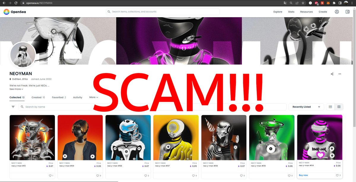 Scam Alert🚨
ช่วยด้วยครับโดนก๊อปงาน ช่วยรีหน่อยครับ 😒😒😒

NEO Y-MAN has a scam Account on <a href="/opensea/">OpenSea</a> 
NEO Y-MAN available only @ParasHQ !!!!!!
Please Report and Do not mint anything in there.

Please report here : opensea.io/collection/neo…

#SCAM #NFT #NFTCommmunity #NFTTHAILAND