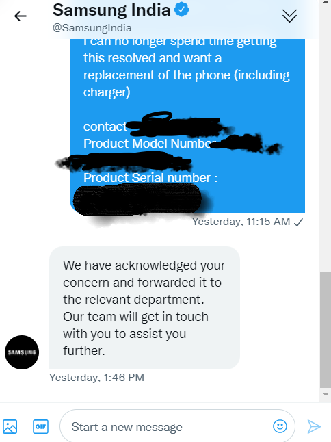 swapnil_aris's tweet photo. Still waiting for your assitance. This is the live example of the kind of service i am getting from past 1 week. 
@SamsungIndia
I should have purchased @OnePlus_IN , @Apple or @IqooInd
#scamsung #Samsung #GalaxyS21FE https://t.co/Kkg6wjhQOY