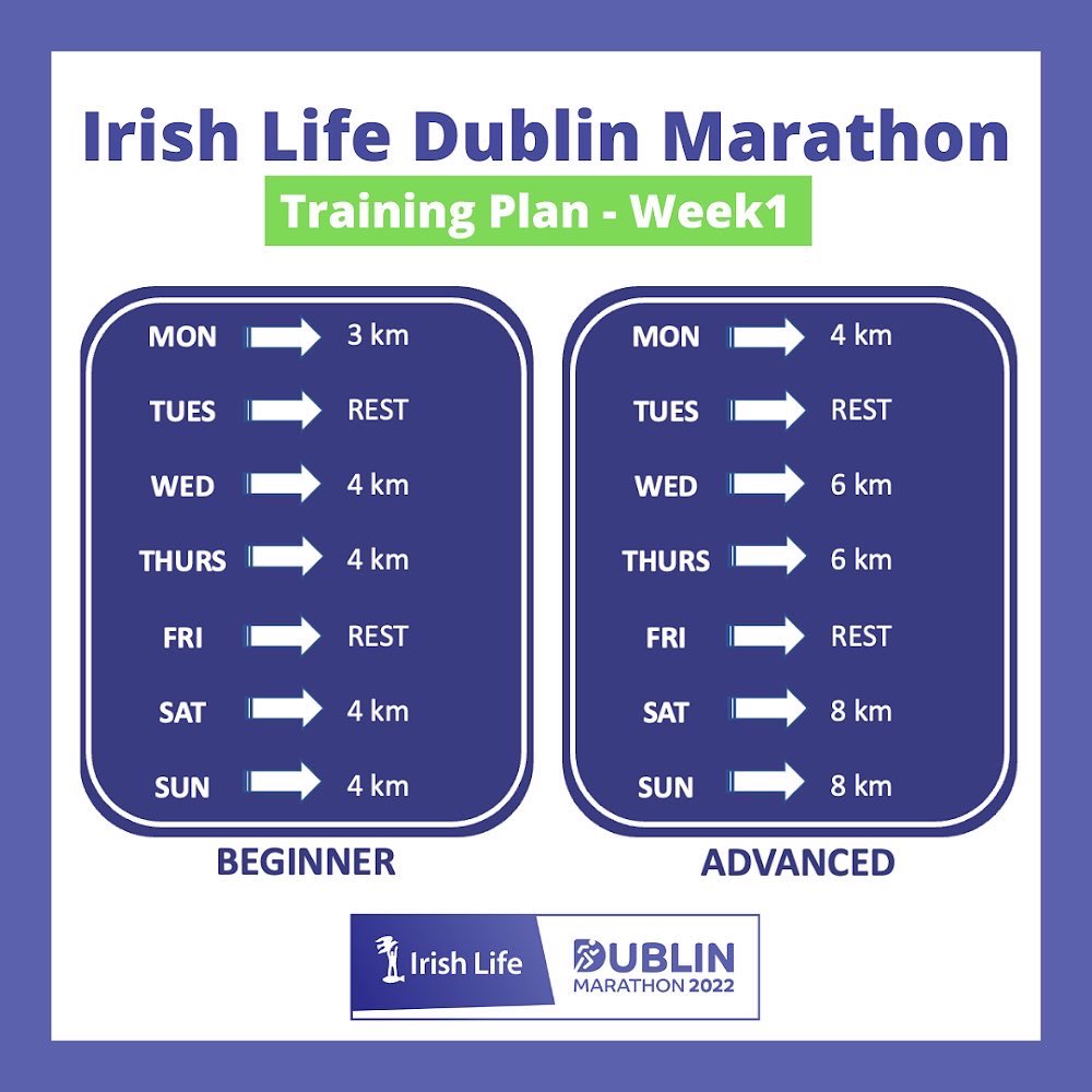 The countdown is on for the #IrishLifeDublinMarathon 🙌🏻

Here’s week 1️⃣ of our plan - one for beginners &amp; one for advanced runners who have completed a marathon before. 

All plans are designed by our 2022 coaching team - Catherina McKiernan &amp; Mick Clohisey 🏃🏻‍♀️

#PowerOfSupport