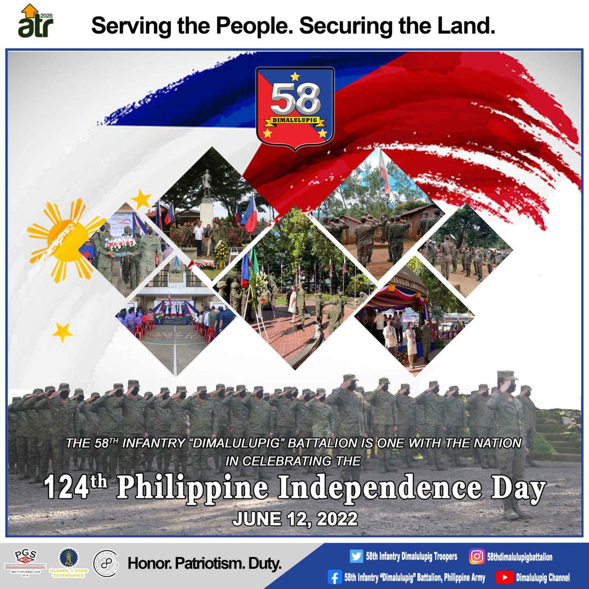 DimalulupigH's tweet photo. The men and women of 58IB is in one with the nation in celebrating the 124th Independence day. 

May we all continue to prosper through unity amidst the challenges we are facing as a nation! 

Mabuhay ang Pilipinas! 🇵🇭

#58thInfantryDimalulupigBattalionTroopers 
#AFPyoucanTrust https://t.co/TOap3U4Ikb