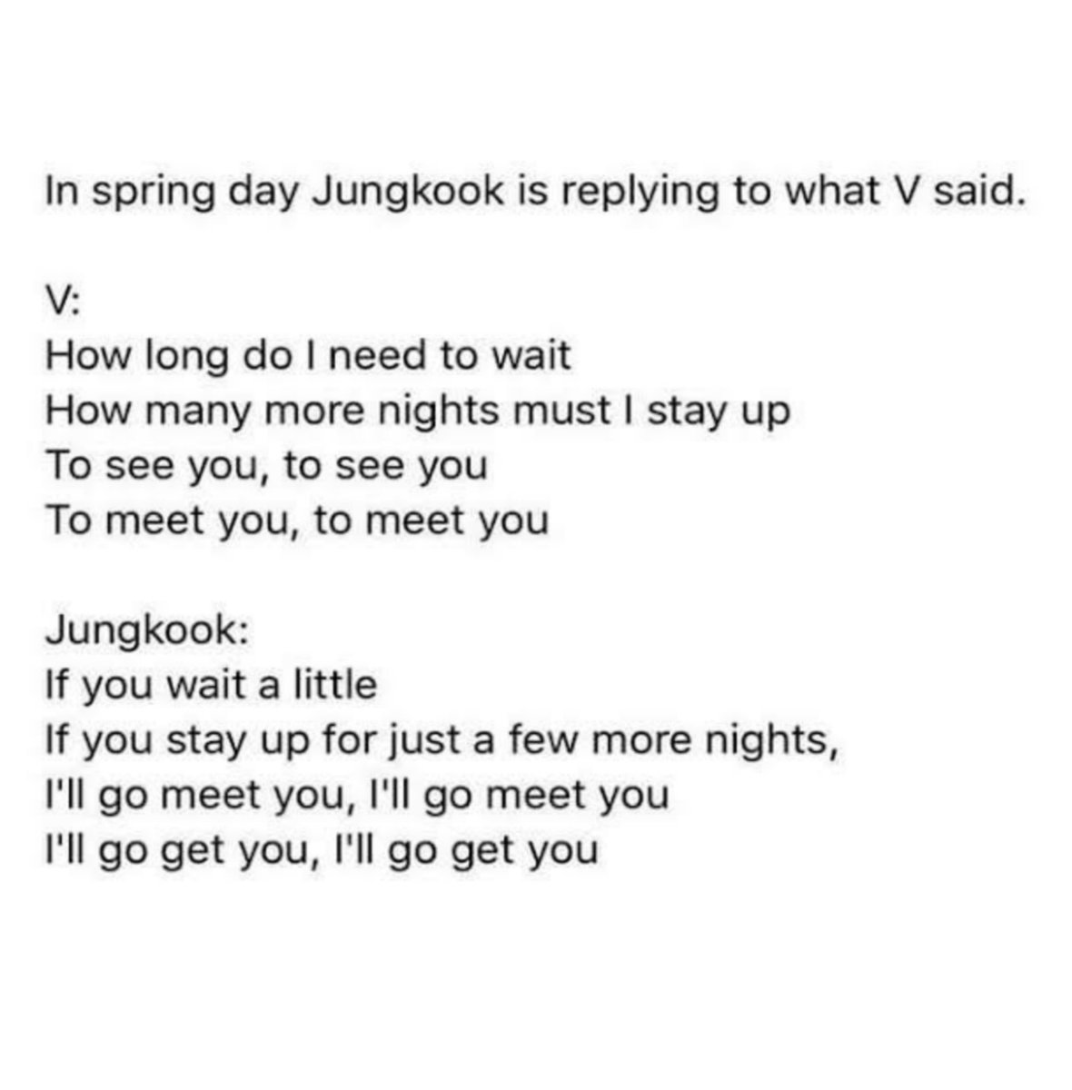 taekookfoever's tweet photo. MY TEARS WON'T STOP TAEHYUNG AND JUNGKOOK CONVERSATION IN SPRING DAY VS THE PART THEY SANG TOGETHER IN THE TAE'S DEMO VERSION 😭 https://t.co/UucvBPehMF