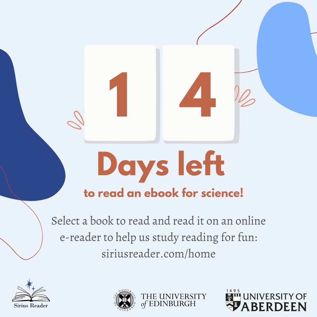 EReaderStudy's tweet image. Only 2 weeks left to take part in our reading research study!
You can still sign up to read a book for research in siriusreader.com/home
Hurry, the study ends on the 26th of June!

#BookTwitter #ReadingResearch #ParticipantsWanted