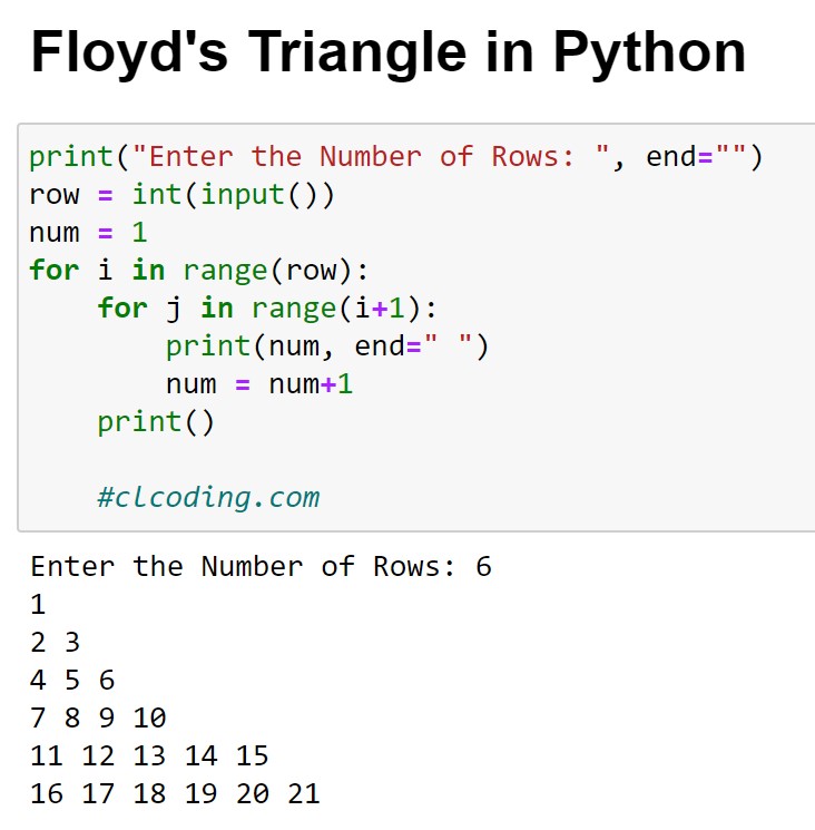 clcoding's tweet image. Day 66 : Floyd's Triangle in Python using for loop youtube.com/shorts/tVkTKM7…
#python #pythonprogram #pythonprogramming #pythoncode #100daysofcode #machinelearning #deeplearning #aritficialintelligence #pythontricks #pythonprojects #pythondeveloper #DataScience