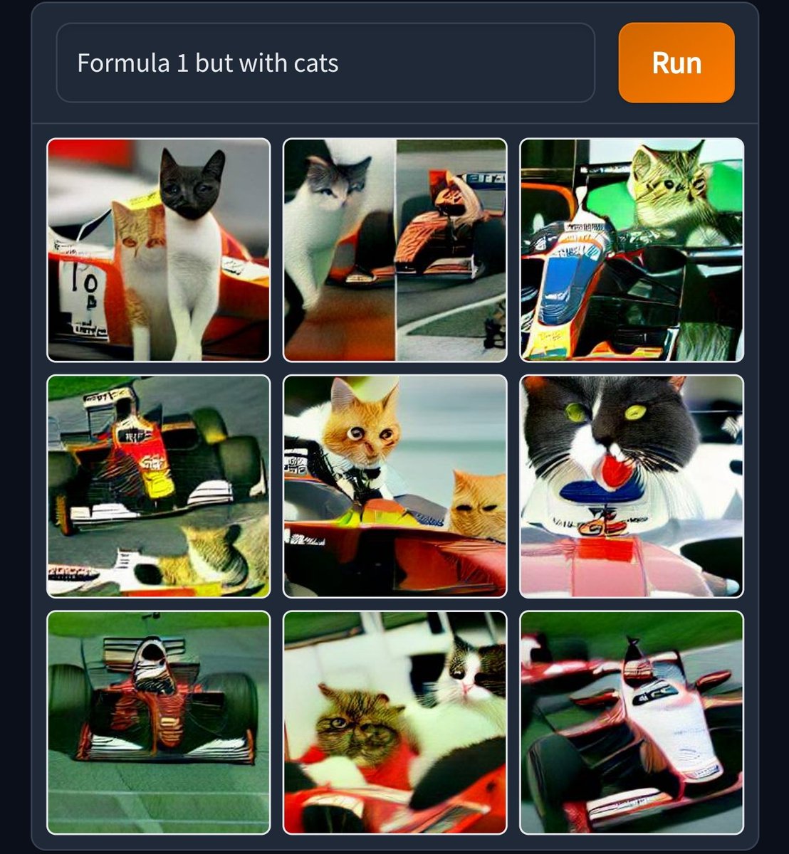 SteveMorano's tweet photo. Formula 1 but with cats.

#dalle #F1 #AzerbaidjanGP #Formula1 #FormulaOne #cats #AI https://t.co/ViZtqSInz1