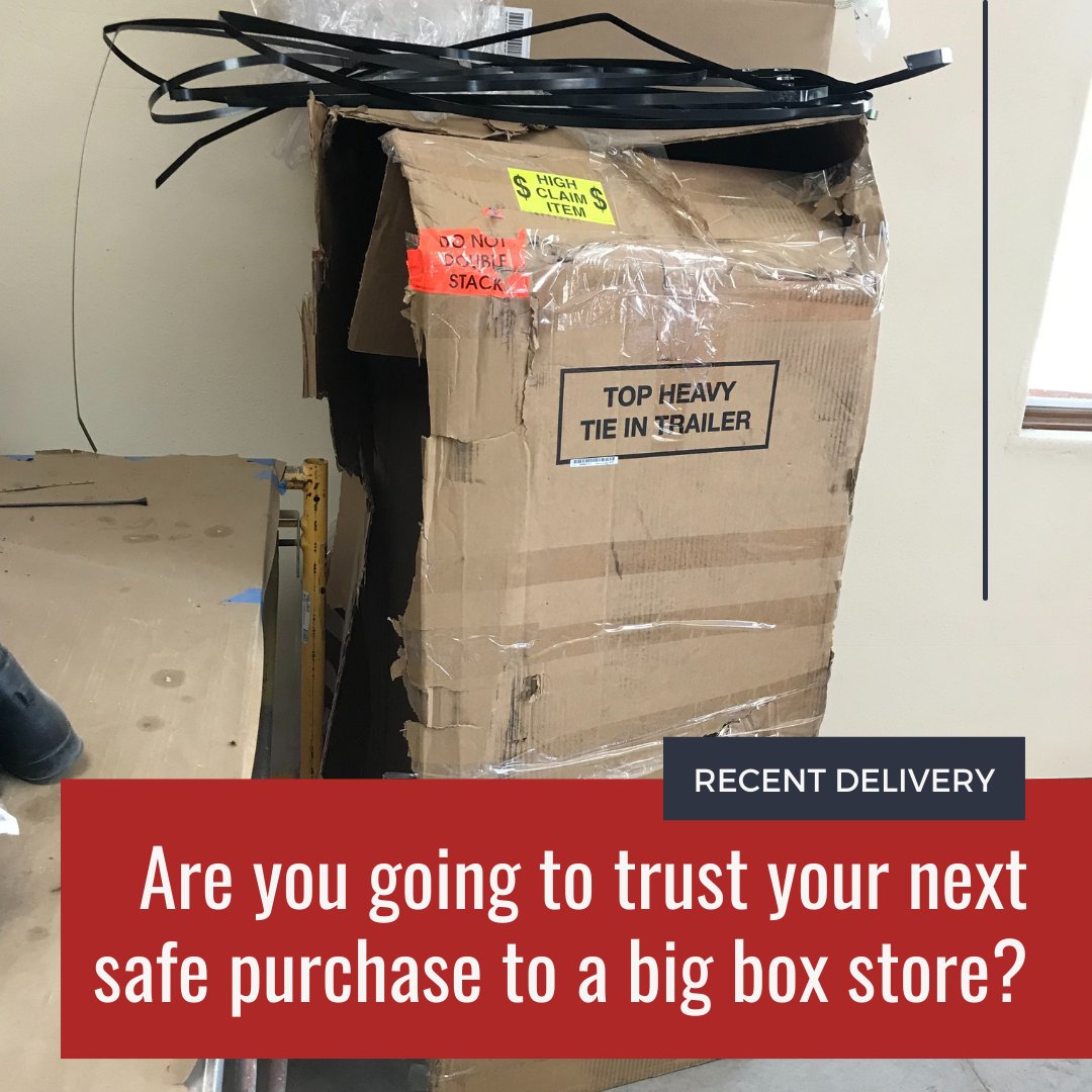 CalibersUSA's tweet image. Are you going to trust your next safe purchase to a big box store….or a locally owned and responsible company like Calibers? 

Attached are images we received from a recent safe delivery customer.

#calibersUSA #localbusiness