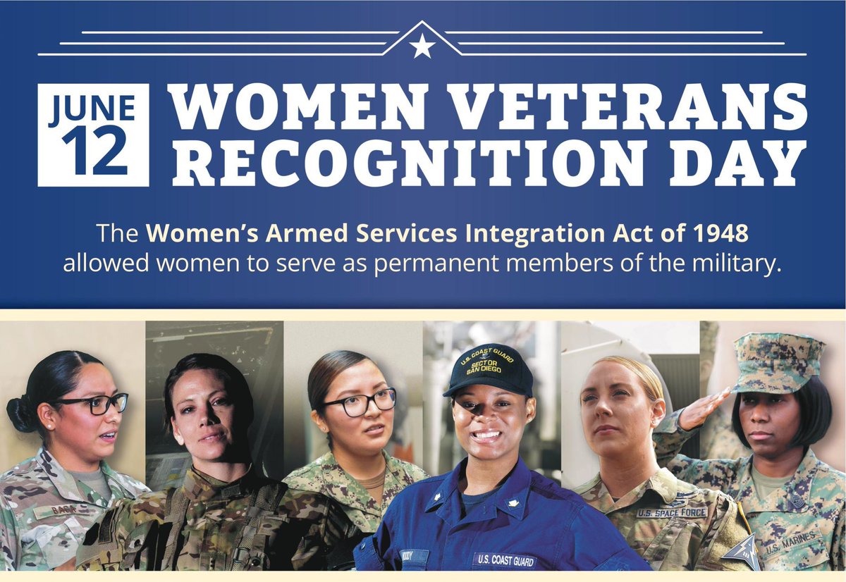 DeptVetAffairs's tweet photo. Women Veterans Recognition Day, celebrated yearly on June 12, commemorates the signing of the Women’s Armed Services Integration Act (pub.L. 80–625, 62 Stat. 356), allowing women the right to permanently serve in the regular armed forces.

Learn more at: https://t.co/lFJDHfrwkG https://t.co/FGNIfcZzqM