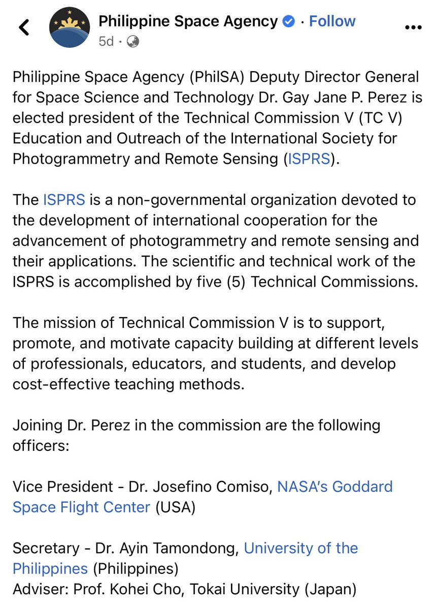 bamaquino's tweet image. This is great news! Another big win for our science community and fellow Filipinos! Congratulations, Dr. Perez! Mabuhay! 🇵🇭

#PHSpaceAgency #PHSpaceAct 

READ: facebook.com/10004430638235…