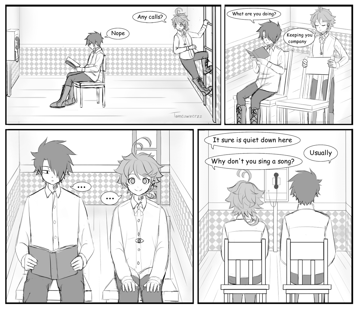 Tameowzerzz's tweet photo. (1/7)
btw, this comic is set in the manga universe, after the Goldy Pond arc so you might be confused if you are an anime only
#レイエマ
#RayEmmaWeek2022
#RayEmma
#ThePromisedNeverland https://t.co/tbLRnoyPkg
