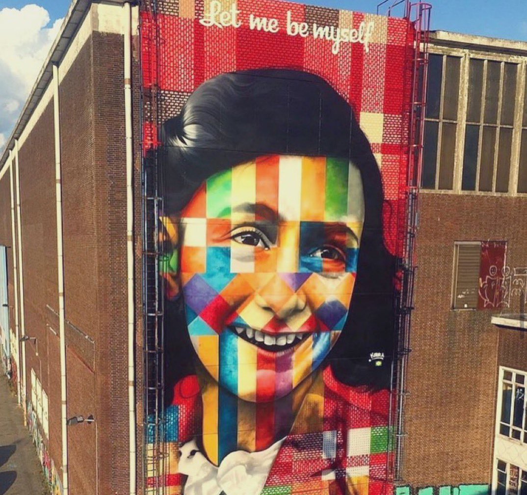 Coranalyste's tweet image. Hommage à Anne Frank, née un 12 juin et morte dans les camps nazis à l’âge de 15 ans. #BOTD 
Par l’artiste brésilien Eduardo Kobra - Street art, Amsterdam