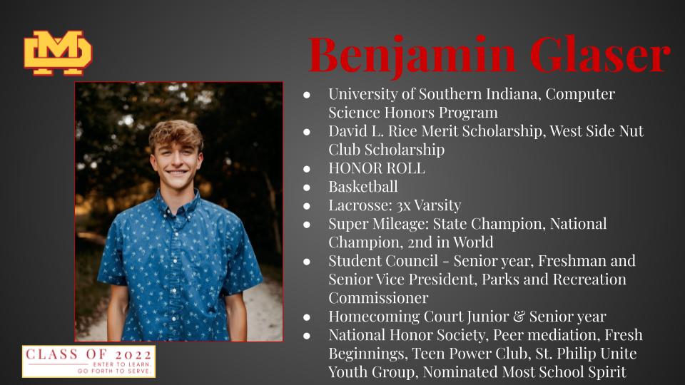 MaterDeiHS's tweet photo. Congratulations and best wishes on your future! We know you will do great things at USI! ❤️💛 #classof2022 #weareMD

During the Honors Day program, Ben was presented with the David L. Rice Merit Scholarship from @USIedu! https://t.co/4KEF95LD5Y