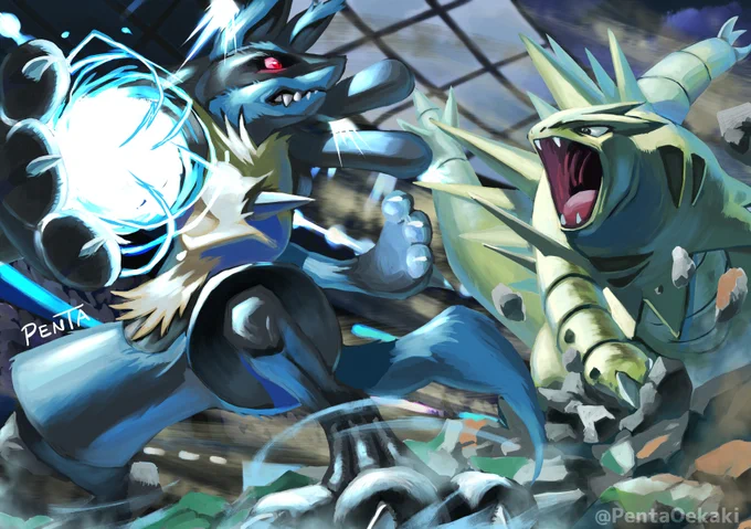 ルカリオ vs バンギラス。
はどうだん!!!!
#ポケモン
#ポケモンイラスト 