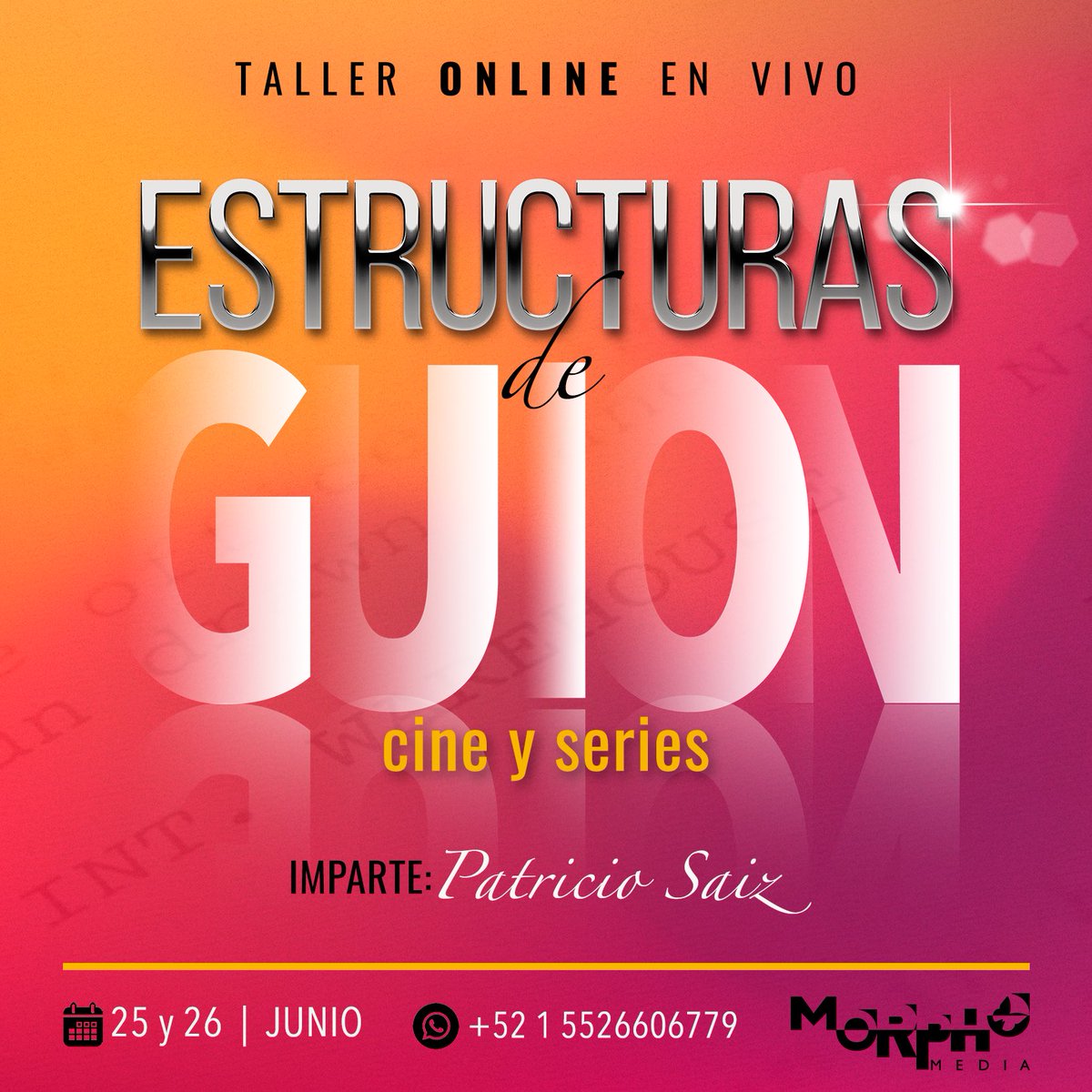 morphomedia_pro's tweet photo. Y AHORA … Viene ONLINE EN VIVO …ONLINE ONLINE ONLINE!!!! Lo imparte @PatricioSaiz y si eres guionista no debes dejarlo pasar. 🦋🎬 https://t.co/3UP1R0vFbj