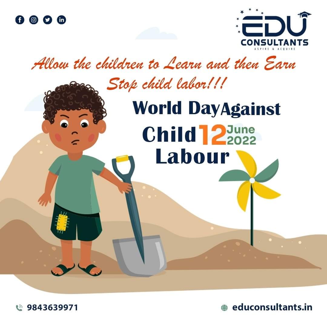 We are all responsible for preventing youngsters from becoming laborers in their childhood. Stop Child Labour!

#educonsultant #labourchild #stopchildlabour #worlddayagainstchildlabo #childlabourfree #childlabourday #neet #neettips  #endchildlabour #mbbs #pondicherry