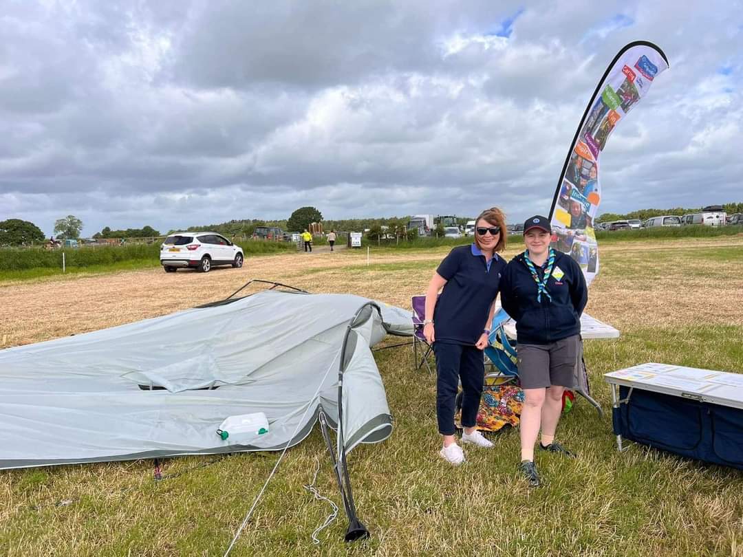CumbriaNorth's tweet photo. The wind didn’t deter our fabulous leaders yesterday at the @CumberlandShow despite the dome tent not surviving! 
Activities and games for the children whilst promoting Girlguiding. https://t.co/UXCEsRS41x