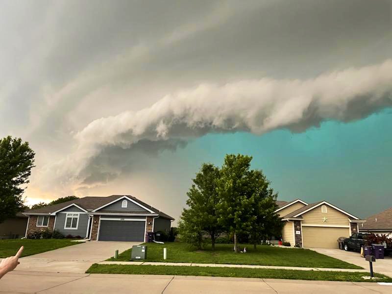 JacobLanierWx's tweet image. MANHATTAN, KS: A really impressive view of the monster storm that produced a tornado in Riley County on Saturday evening. The blue tint is from the hail core… 📷: Anita Duke @fox4wx #KSwx #StormHour