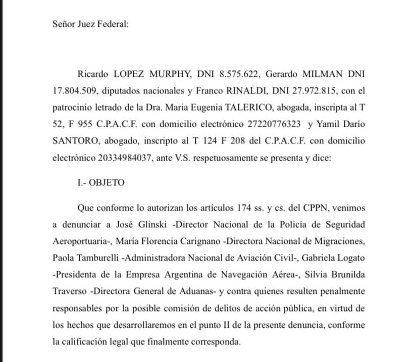 Acabamos de presentar una denuncia contra los funcionarios que permitieron el ingreso de un avión con tripulación iraní, vinculada a fuerzas revolucionarias y terroristas, a la Argentina. El Gobierno debe dar explicaciones de modo urgente.

<a href="/FrancoVRinaldi/">Franco Rinaldi</a> @GMilman <a href="/eugetale/">Maria Eugenia Talerico</a>