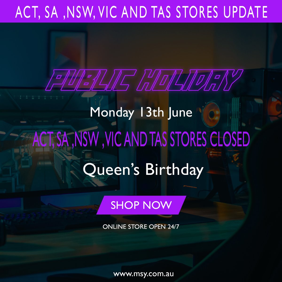 msytechnology's tweet image. Hi, please be informed that we are closed on Monday 13th of June to celebrate the Queen's Birthday.

Thanks.