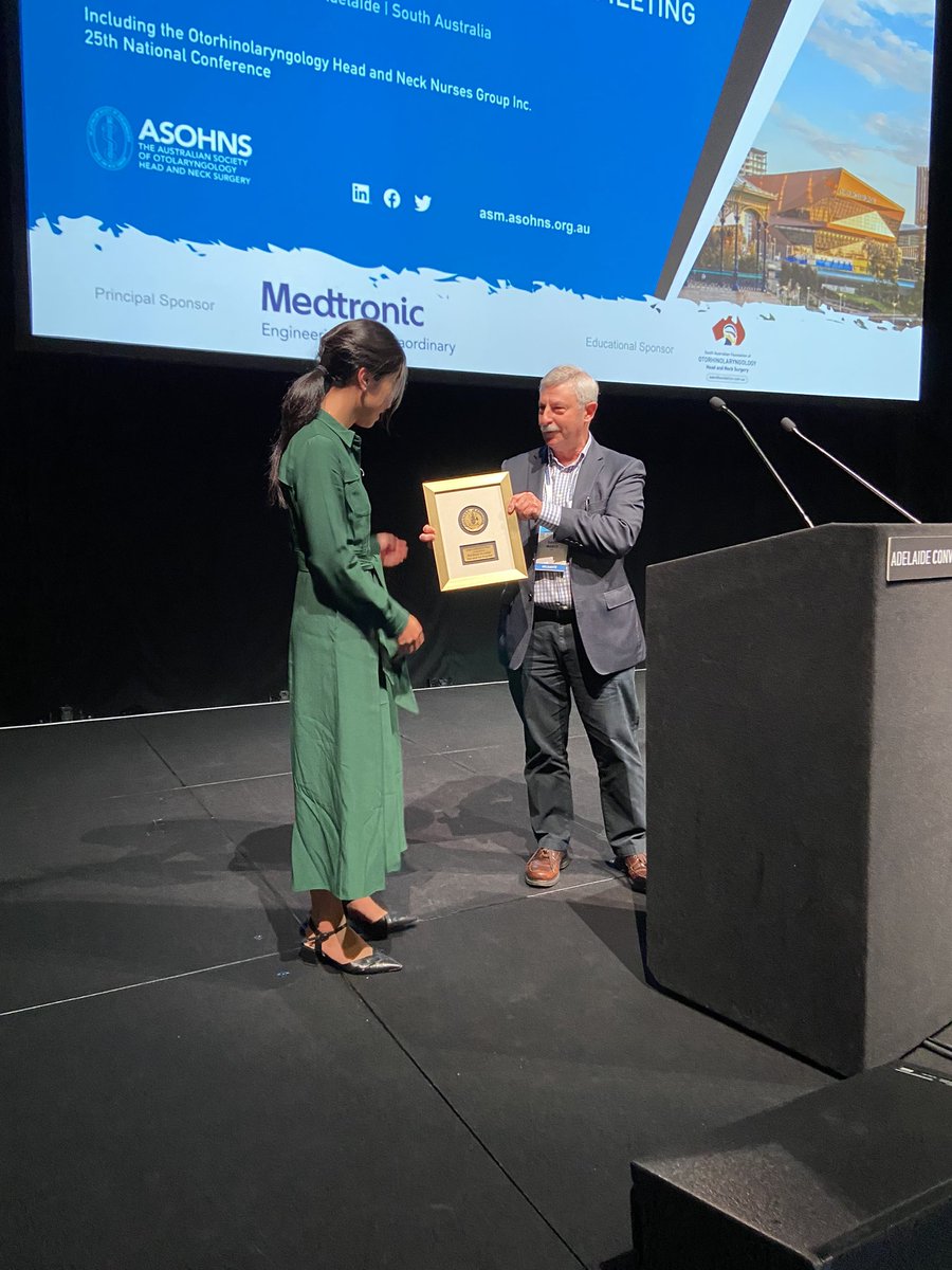 Congratulations to Dr Lucy Huang ENT set trainee on being awarded the Jean Littlejohn prize for her presentation “epigenetic compounds for the treatment of head and neck cancer at #asohns2022