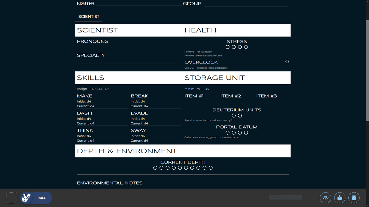 PandionGames's tweet photo. We have a digital character sheet for Substratum now on @app_fari, the free and open source VTT platform! 

Descend | Learn | Survive

Close the Portal that consumed the planet's core.

Links below!
#ttrpg #rpg #charactersheet https://t.co/PiW1eRwJFH