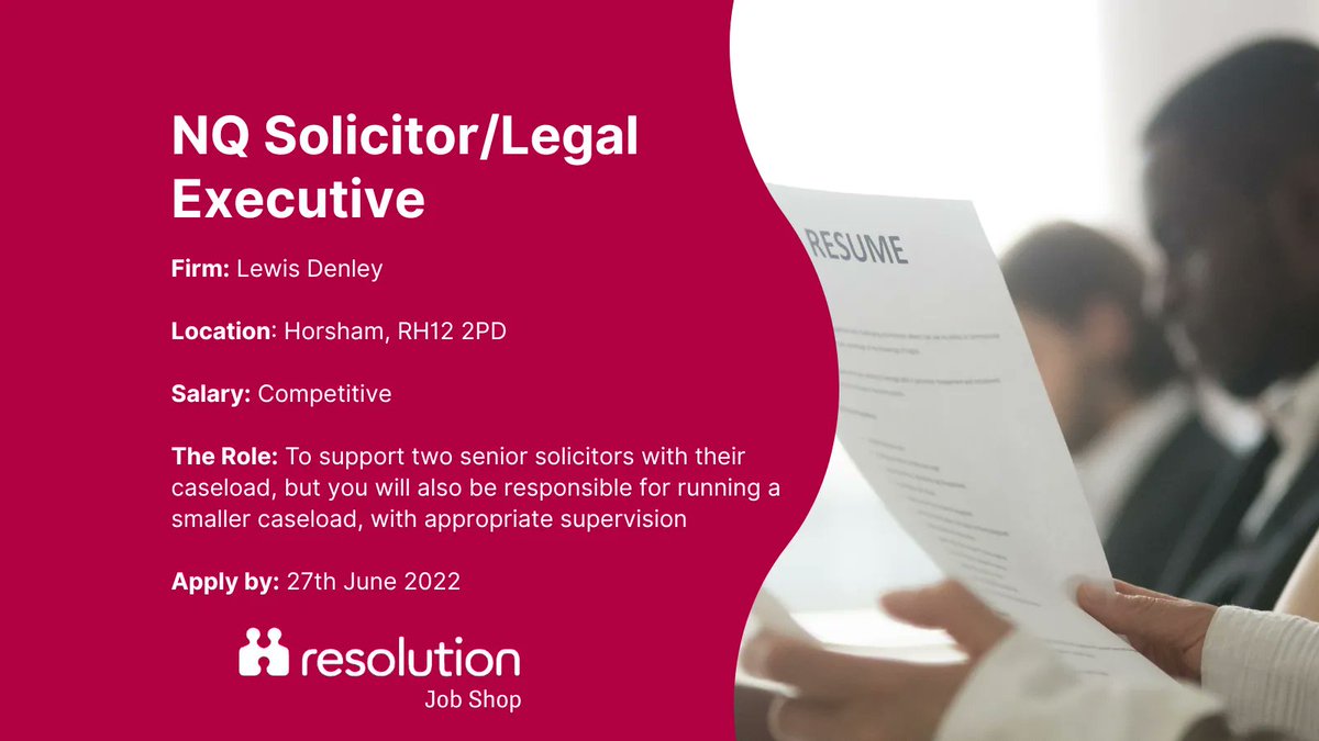 ResFamilyLaw's tweet photo. NOW HIRING: @LewisDenley are hiring a newly qualified family solicitor / legal executive to support their team in Horsham, West Sussex. Apply by 27 June 👉 https://t.co/s3UWtYBlge https://t.co/W8leyck7ty