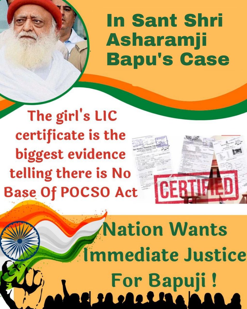 #ItsTooMuch
Sant Shri Asharamji Bapu Case की लड़की ने खुद को रेप विक्टिम बताया तो साबित भी तो होता लेकिन उसकी मेडिकल रिपोर्ट में तो उसके बॉडी पर एक निशान कोई खरोंच तक नही पाई गई, क्या सोच कर कोर्ट ने ये
Evidence Ignored किये और संत पर करवाया है
Misuse Of POCSO