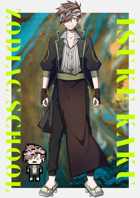 #にほちいゾスク5th 
HO:亥🐗
超高校級の万屋 / 亥助
ドットと紹介画像は作ってもらいました! 最後のはファンブル差分‥ 