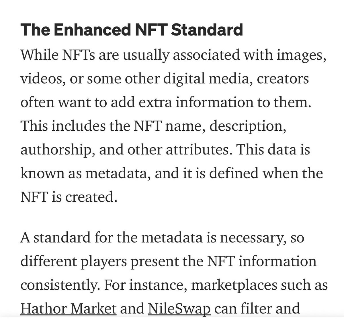 $HTR / <a href="/HathorNetwork/">Hathor Network</a>

 #NFT Enhanced metadata standard ⬇️ 

“Among other features, the enhanced standard supports royalties for multiple creators. This has been one of the most requested capabilities and can maximize the potential of NFTs on Hathor Network”⌛️