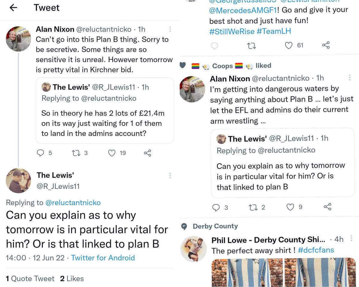 vickydrip's tweet photo. For those blocked by #Nixon etc Al- WTF is he on about here? I'd be interested to know if he's onto something or full of it.
He's still adamant Kirchner is taking over!?! #DerbyFans #DerbyCounty #SaveDCFC #Quantuma #Kirchner https://t.co/DIwpXynsag