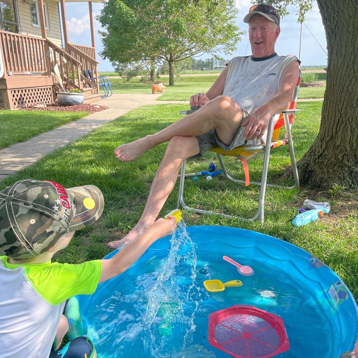 meloleitz's tweet photo. We had the best time at LaLa and Papa’s playing outside! ☀️🚜💦 #summerfun #TrevorBrice https://t.co/Q0Byg9398L