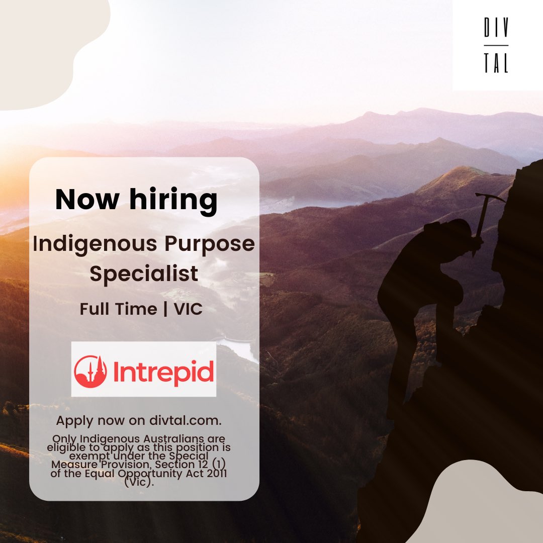 We're pleased to share a new job opportunity with <a href="/Intrepid_Travel/">Intrepid Travel</a>.

Apply today! lnkd.in/eNCR_QCr

Only Indigenous Australians are eligible to apply as this position is exempt under the Special Measure Provision, Section 12 (1) of the Equal Opportunity Act 2011 (Vic).
