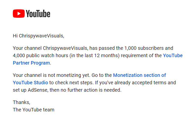 CP_556's tweet photo. @TeamYouTube 

Hello. I've received the same email 3 times, and whenever I try to apply for Monetization I only get an option on notifying me and then I get the same email a day later. Just wondering if this was a glitch or something. https://t.co/WOER4vFNdC