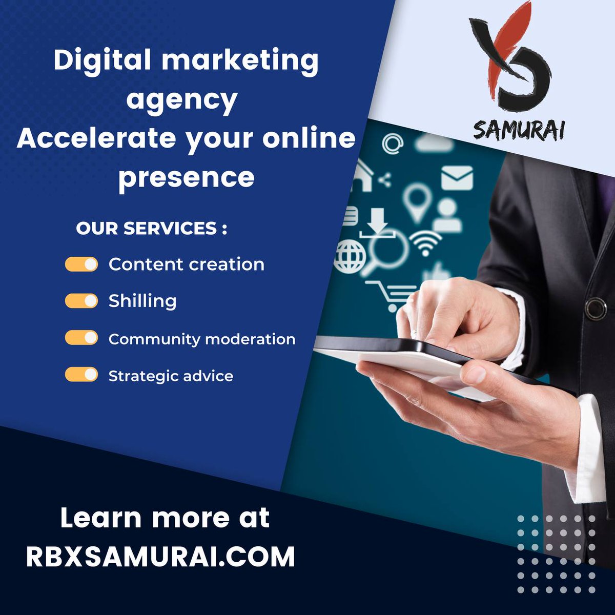 Accelerate you online presence, join us and enjoy our services.

#DEFI #100x #BSCGemAlert #BSCGemsAlert #LunarCrush  #100xgem #RBXS #RBXSamurai

linktr.ee/RBXSamurai