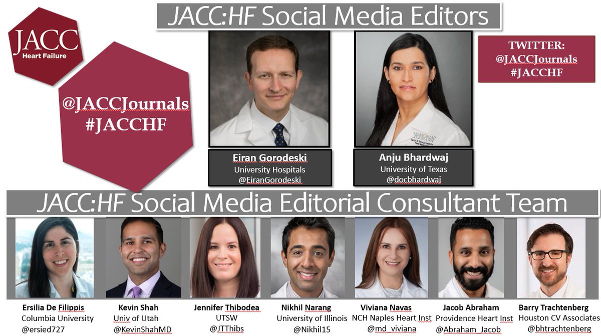 BiykemB's tweet photo. Join me in welcoming our #JACCHF #SoMe Editors @EiranGorodeski & @docbhardwaj and their outstanding team! @ersied727 @KevinShahMD @JTThibs @Nikhil15 @md_viviana @Abraham_Jacob @bhtrachtenberg officially starting in July. So excited! @JACCJournals #JACCHF https://t.co/vx42XigH3P