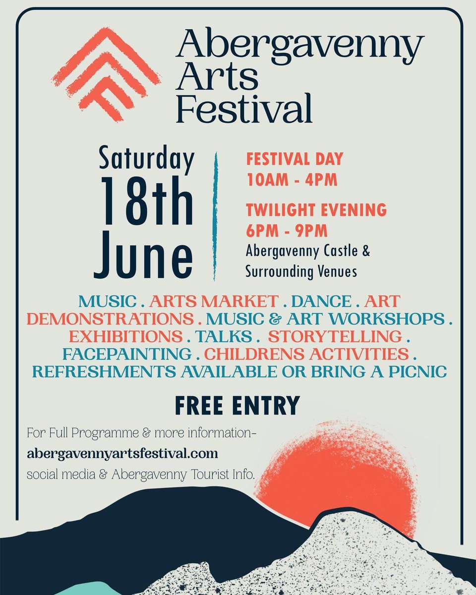 Abergavenny Arts Festival
Saturday 18th June
Festival Day - 10am - 4pm.
Twilight Evening - 6pm - 9pm.
Abergavenny Castle and Surrounding Venues.
FREE ENTRY