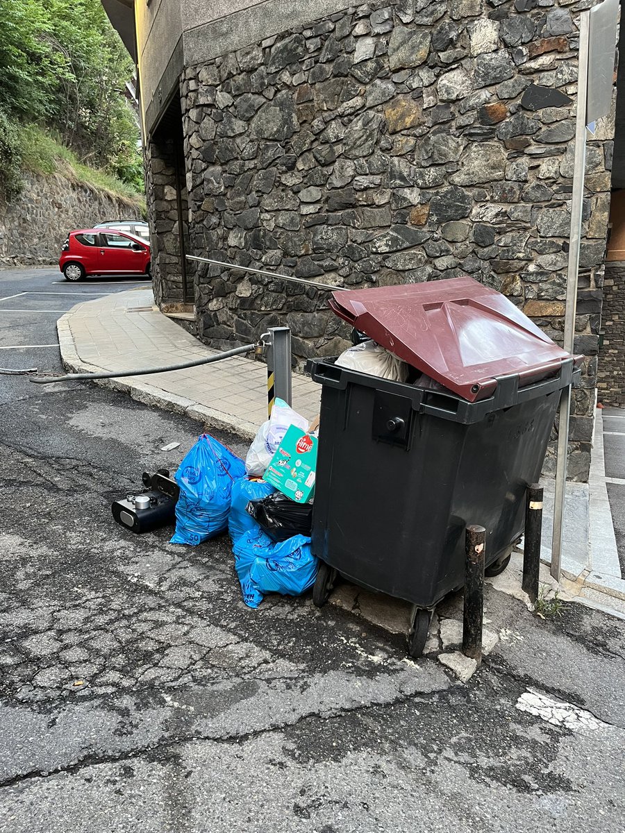 _JoanRibera's tweet photo. @comuee Aquesta setmana parlaveu de dignificar l’av. Fiter i Rossell treient el Panell de @Mobilitat_AND, però també hi ha altres coses importants, com podria ser obligar als edificis a posar contenidors. Imatges d’avui a les 21:00, el barri sembla un abocador… https://t.co/L9DEKvlLcL