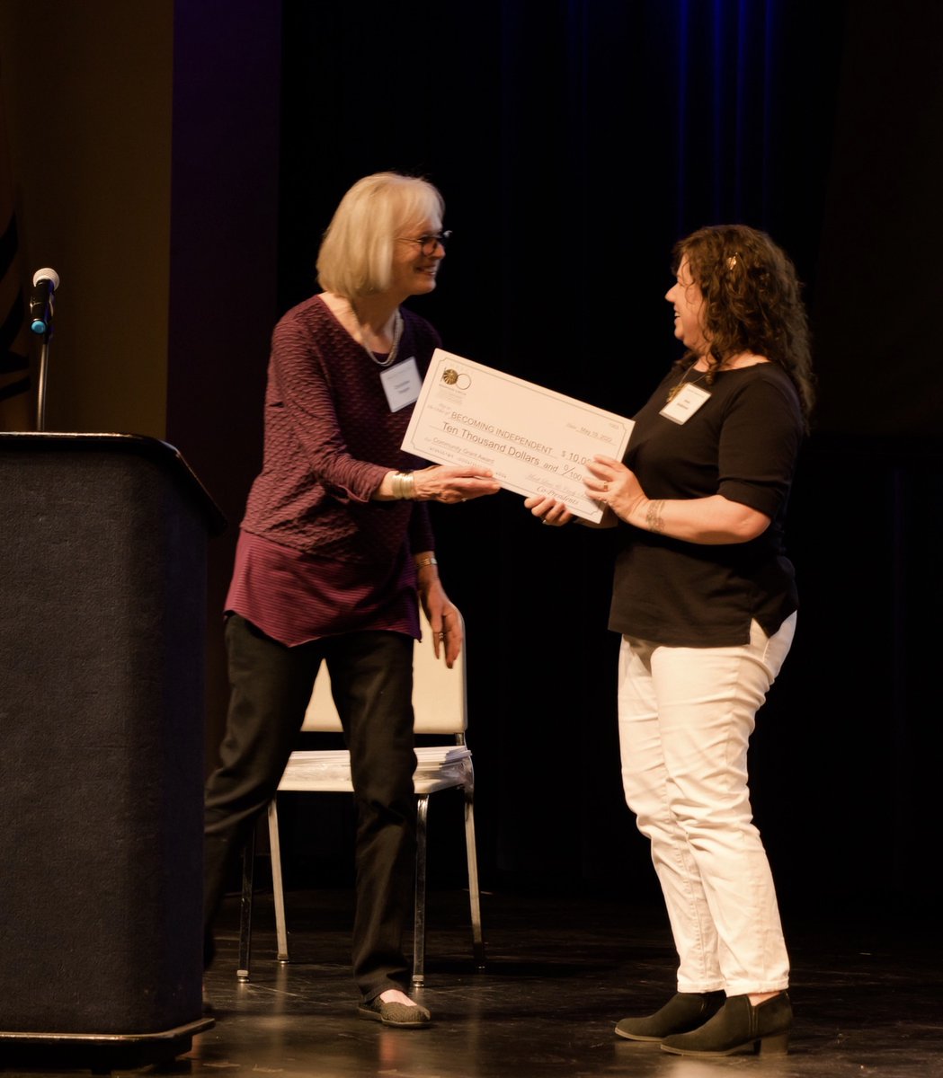 All smiles! And what is not to like about smiling when receiving a $10,000 check. Jeney Anderson, Resource Development Manager, for Becoming Independent accepted a 2022 Community Grants for their Music Academy from Christy Yaeger, Co-Chair of our Community Grants Committee.