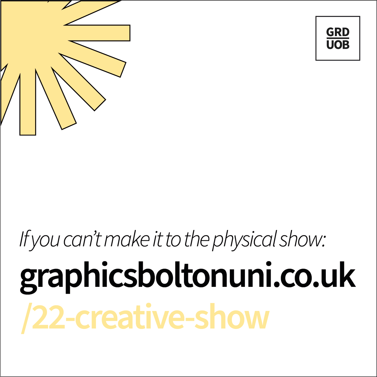 GraphicsUOB's tweet photo. If you can't make it over the next two weeks go to:

https://t.co/jsWUM4a8Ul for a digital version!

#graphicsboltonuni #uob #universityofbolton #boltoncreativeshow https://t.co/dmZ8mMelds
