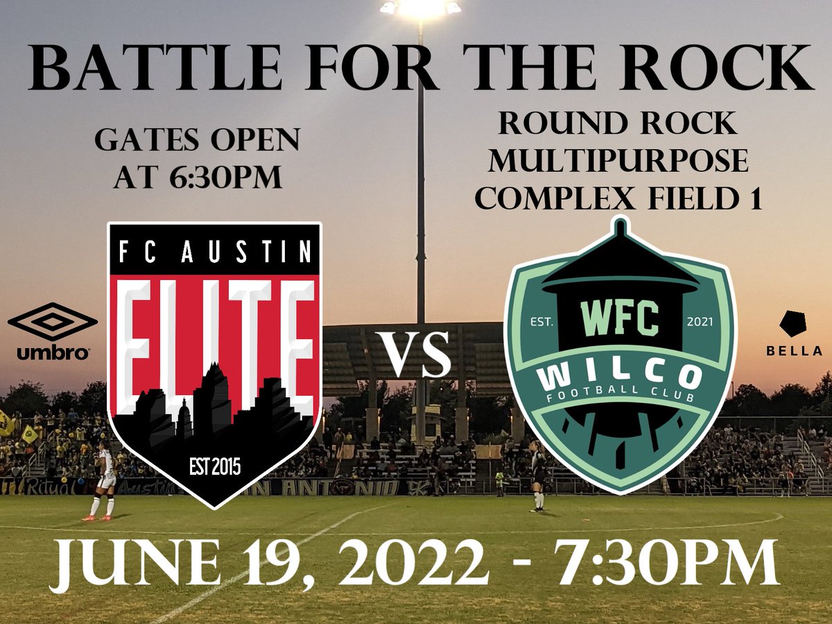 FCAustinElite's tweet photo. 🚨BATTLE FOR THE ROCK WEEK🚨
This week is for The Rock! Part one takes place Sunday and it will be a can't miss game. Make plans now!
📅 Sun June 19, 2022
🆚 @WilCoWFC
🏟️ @RoundRockMPC
⏰ 7:30pm
🎟️ https://t.co/RHfrHFyVrX
📍 2001 N Kenney Fort Blvd RRTX
#AlwaysElite #GoTowers https://t.co/NRaHLiOmpb
