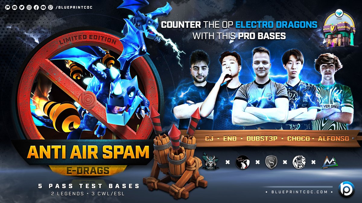 🤩┋A new Limited Edition💎Pack is here!

🛠️┋5 TH14 Pass Test Diamond Style bases ready for hardest ESL &amp; Push challenges by
@CJ_Clash101 
<a href="/Alfons0C/">Alfonso</a> 
<a href="/Dubst3pCoC/">Dubst3p</a> 
<a href="/end7_coc/">NAVI End</a> 
<a href="/Choco__Ninja/">Choco</a> 

😌┋Get ready to defend against the new E-drags meta!👇
blueprintcoc.com/AntiAir-Limited